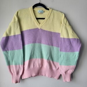 Vintage United Colors Of Benetton Pastel Striped V-Neck Sweater
